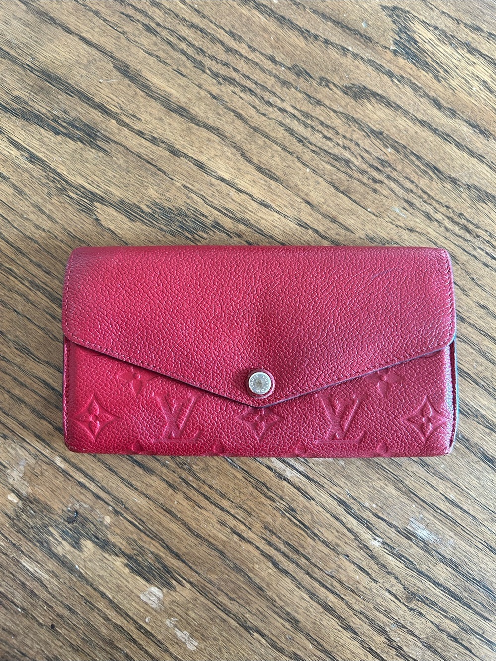 Louis Vuitton Red Leather Empreinte Monogram Sarah Wallet